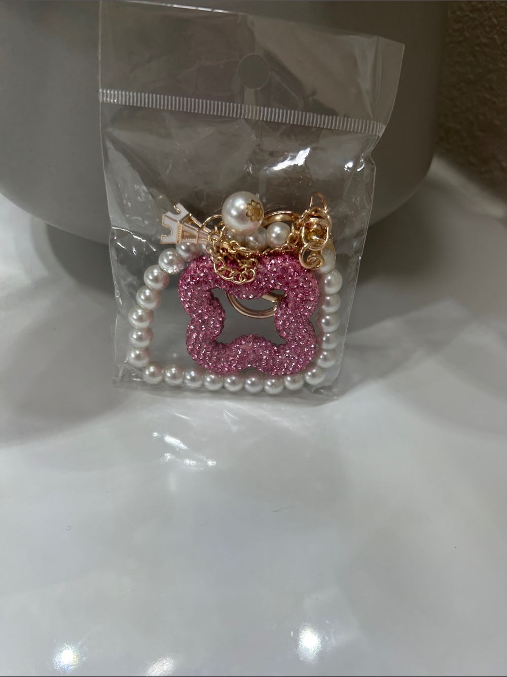 Pearl Bracelet with Pink Crystal Clover Charm - Women Accessories